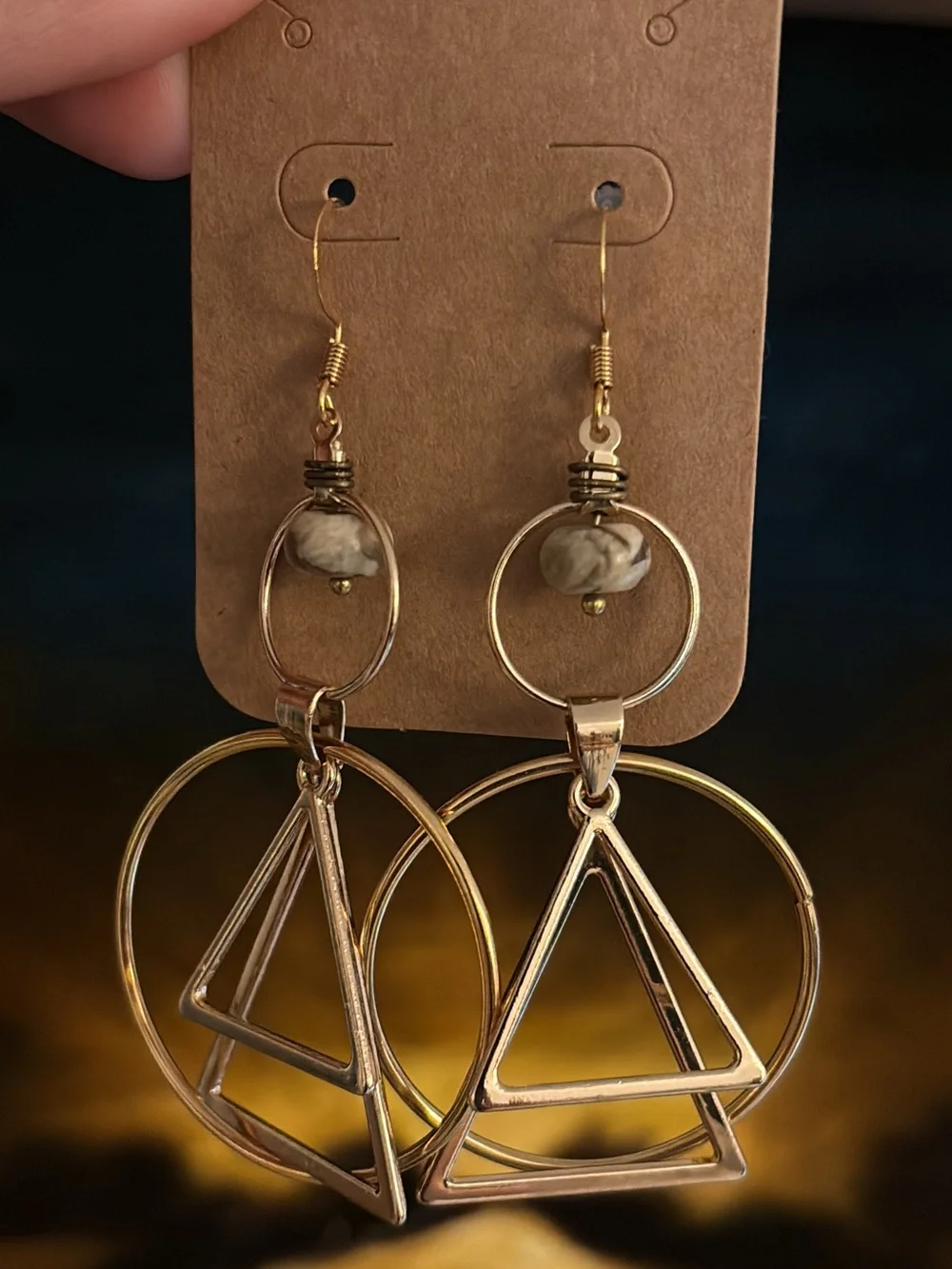 Gold Geometric Triangle & Hoop Drop Earrings